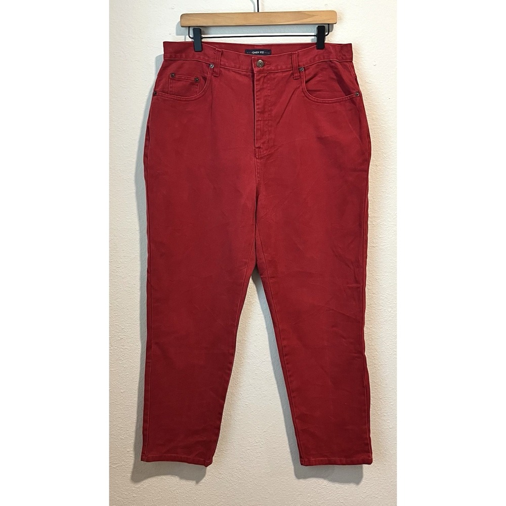 Vtg Bill Blass Easy Fit Jeans Womens 16 Red High Rise Straight Leg Short Inseam